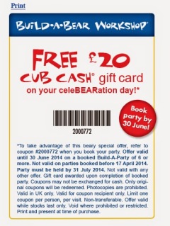 £20 Cub Cash Gift Card if you book a party before 30th June